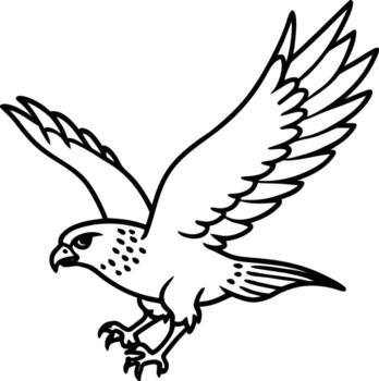Stylized outline drawing of a falcon in midflight, isolated on white background vector
