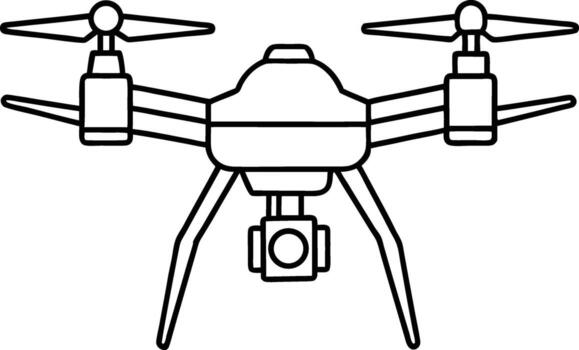 Line art illustration of a drone with a camera, isolated on white background vector