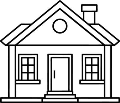 Minimalist line art of a house with a circular attic window, isolated on white background vector