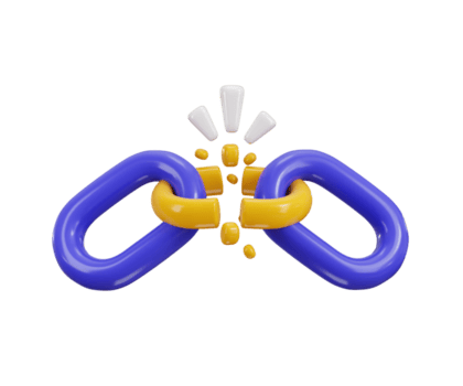 rotto catena icona 3d rendere concetto di debolezza catena collegamento icona su insicurezza Internet connessione icona illustrazione png