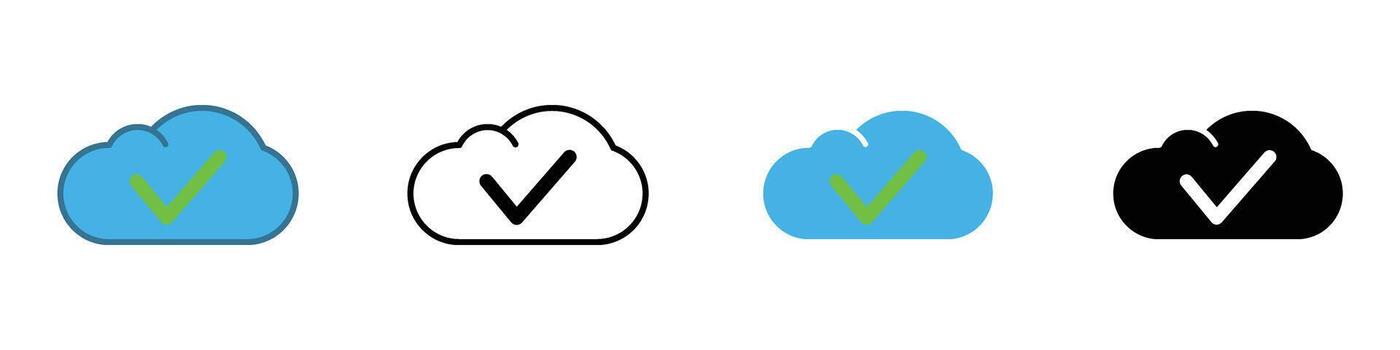 Cloud with Verification Icon Set for Trusted Storage and Secure File Access vector