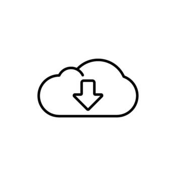 Cloud Download Icon in Black Outline Style for File Retrieval and Data Access vector
