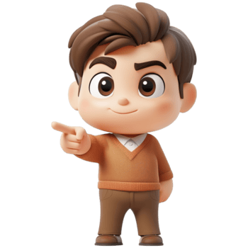 3d tekenfilm jongen karakter richten vooruit met zelfverzekerd glimlach Aan transparant achtergrond png