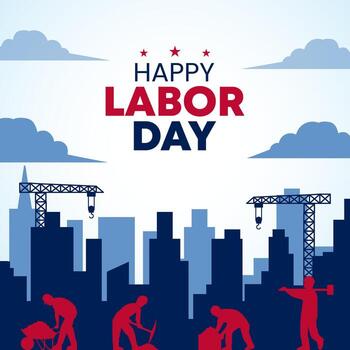 Labor Day design with working laborers and buildings vector
