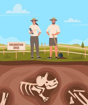 Archaeologists at a fossil excavation site vector