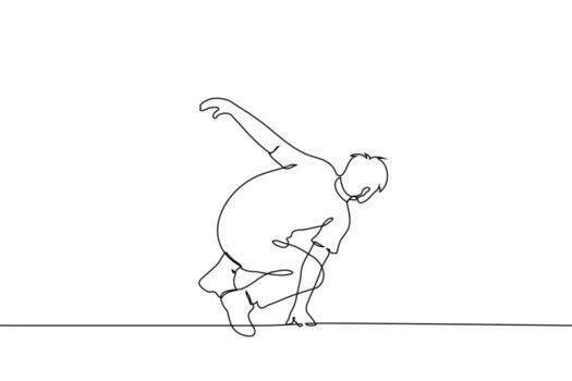 hombre saltando terminado obstáculo propensión en uno palma - uno línea Arte . parkour concepto, corriendo lejos vector