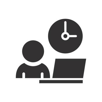 worker hours, flexible schedule work icon, punctual business man, part time job, remotely at the computer, flat illustration vector