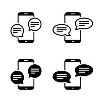 Mobile phone with speech bubble icon set. Smartphone text message symbol vector