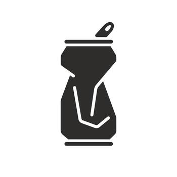 opened and crushed tin, empty can soda or beer icon, metal crumple trash, used smashed drink, recycle aluminium garbage, flat illustration vector