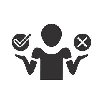 decision making process, icon of choose between yes or no, undecided human, definition with choice, flat illustration vector