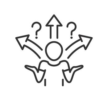 doubt person icon, shrug man, confusion in choosing a path, thin line web symbol on white background - editable stroke illustration eps10 vector
