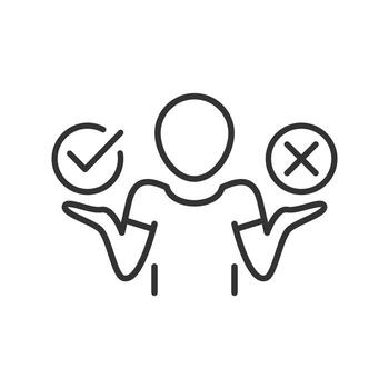 icon of choose between yes or no, undecided human, decision making process, definition with choice, thin line web symbol on white background - editable stroke illustration eps10 vector