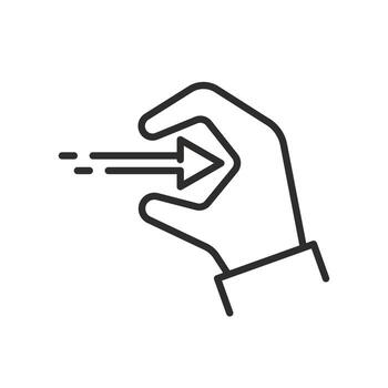 pull out here icon, pulling or open, hand pulls, direction arrow, thin line symbol on white background - editable stroke illustration eps10 vector