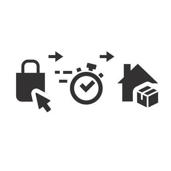 quick receive order, instant collect with click icon, buy online, fast time delivery on the home, flat illustration vector