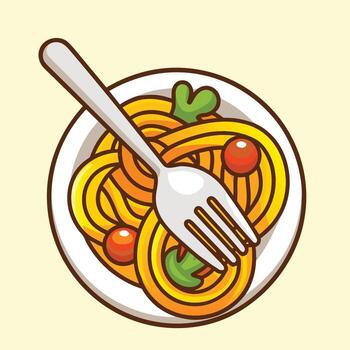 Spaghetti with tomato and fork icon vector