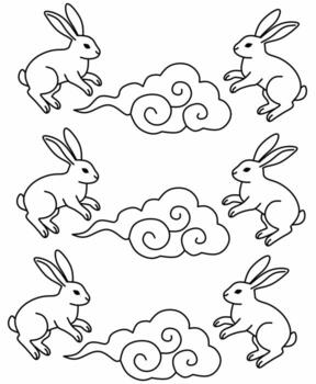 Elegant Rabbits in Cloud Patterns vector