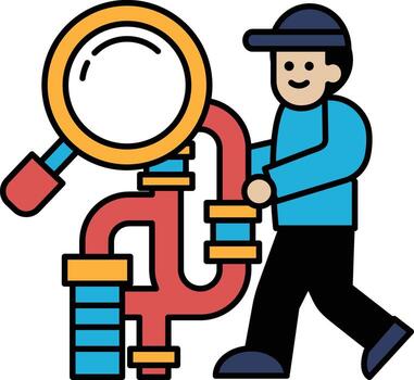 A man is holding a pipe and looking at it vector
