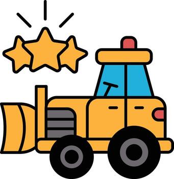 A black and white drawing of a tractor with a star on it vector