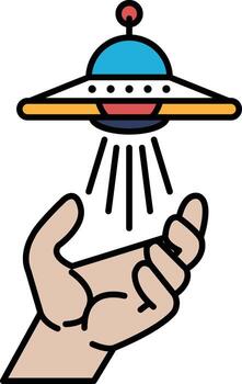 A hand is holding a spaceship vector