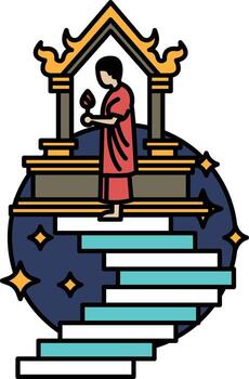 A man is standing on a set of stairs in front of a building vector