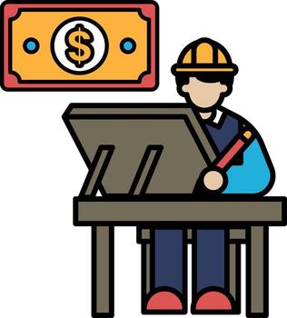 A man is sitting at a desk with a dollar bill in front of him vector