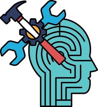 A head with a wrench and a screwdriver on it vector