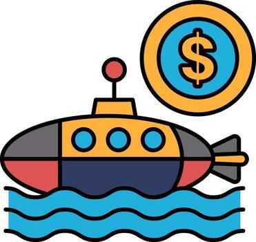A submarine is floating in the water with a dollar sign on the bottom vector