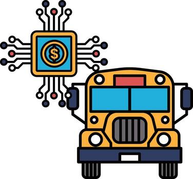 A black and white drawing of a bus with a dollar sign on the front vector