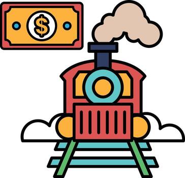 A train is on a track with a dollar bill in the foreground vector