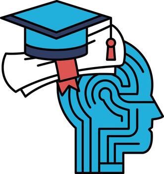 A graduation cap is on top of a brain vector