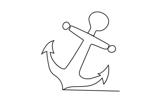 Continuous one line art of anchor marine anchor simple nautical single line design illustration vector