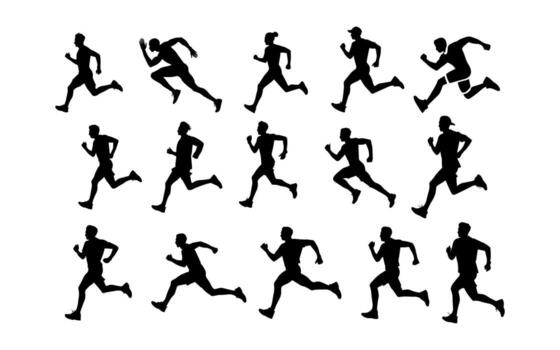 Dynamic Running Silhouettes of Athletes in Various Running Poses vector