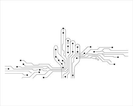 A circuit board with a hand drawn on it vector