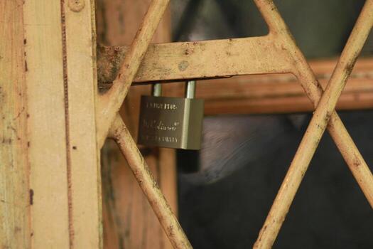 a lock on a window with a wooden frame photo