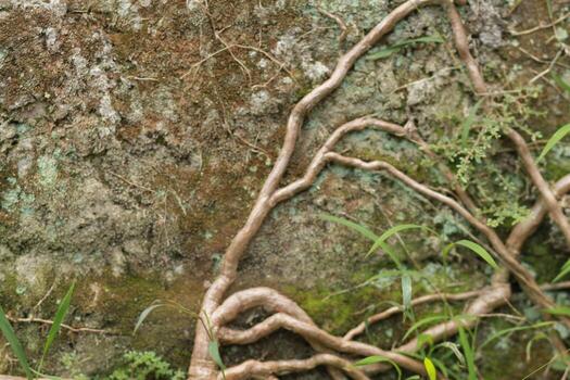 a tree with roots growing out of it on a rock photo