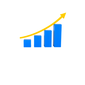 3d icona di un' blu bar grafico mostrando un' costante aumentare con un' giallo freccia puntamento verso l'alto isolato su trasparente sfondo png