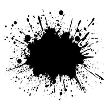 A bold black ink splatter with splatters creates an abstract artistic expression on transparent background vector