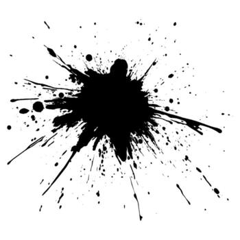 Black paint splatters create an abstract grunge explosion effect on the white backdrop vector