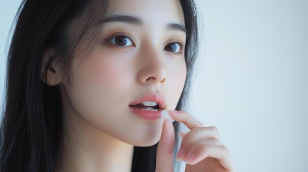 Close-up portrait of a young woman with delicate features. w photo