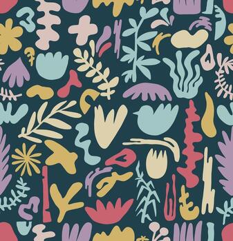 Seamless pattern fun colorful line flower and doodle. Pattern creative comic style background, trendy design with scribble shapes. Art elements and slogans for graphic tee t shirt or sweatshirt vector