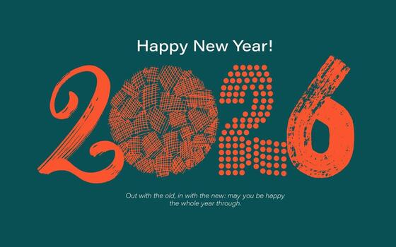 Hand drawn 2026 Happy New Year design . Trendy unique new year 2026 logo design. Handmade art. Various designs of bold and thin numbers. Naive playful abstract shapes in doodle grunge style. vector