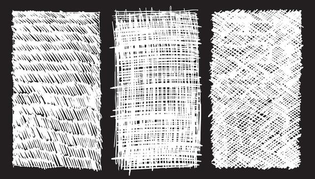 Set of black hand drawn cross hatch. Pencil or crayon texture rectangle. Doodle grunge pencil dashes, messy short pen lines. graphic charcoal. Texture rough crayon strokes. Crosshatch pattern. vector