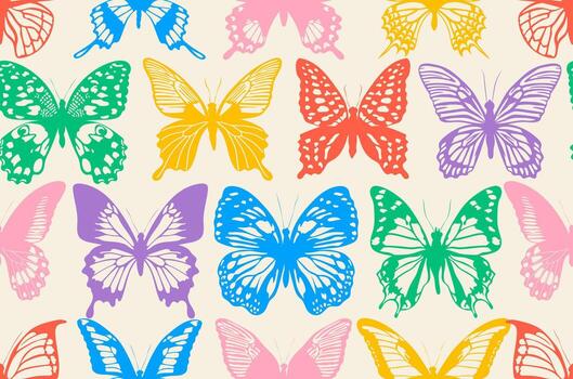 Seamless pattern with butterflies. Butterfly silhouette seamless pattern background design template. Random colorful butterfly, cute girly pastel. graphics, illustration. vector