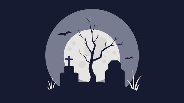 oscuro misterioso de luna cementerio escena con lápidas arboles y noche cielo para creativo diseño proyectos vector