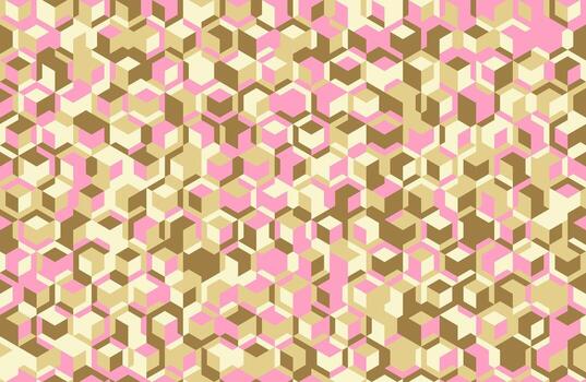 Abstract geometric pattern featuring a vibrant array of pink, beige, and brown isometric cubes. Ideal for modern design projects, textiles, or digital backgrounds. vector