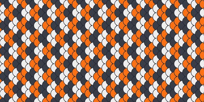 Abstract geometric seamless pattern. Vibrant orange, white, and dark gray scales create a dynamic diagonal weave. Ideal for textile design, web backgrounds, or modern branding. vector
