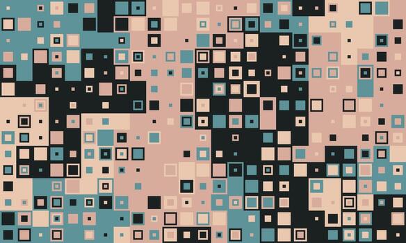 Abstract geometric pattern of varying sized squares in muted pastel tones and black. Ideal for backgrounds, website design, textile prints, and modern art projects. vector