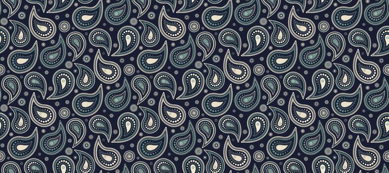 modelo saludo tarjeta en cachemir tradición. repetición sin costura modelo con Arte festivo. retorcido Rizado de antecedentes verano. vector