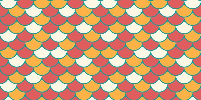 vibrante, sin costura modelo presentando superposición escamas en rojo, naranja, y blanco. Perfecto para textil diseño, sitio web antecedentes, o juguetón marca. vector