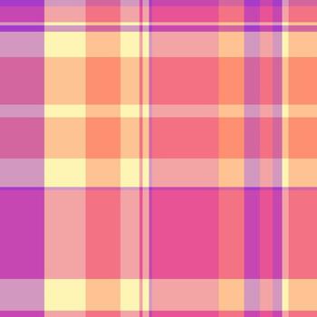 Identity background check, 70s textile tartan pattern. 1950s plaid fabric texture seamless in red and pink colors. vector